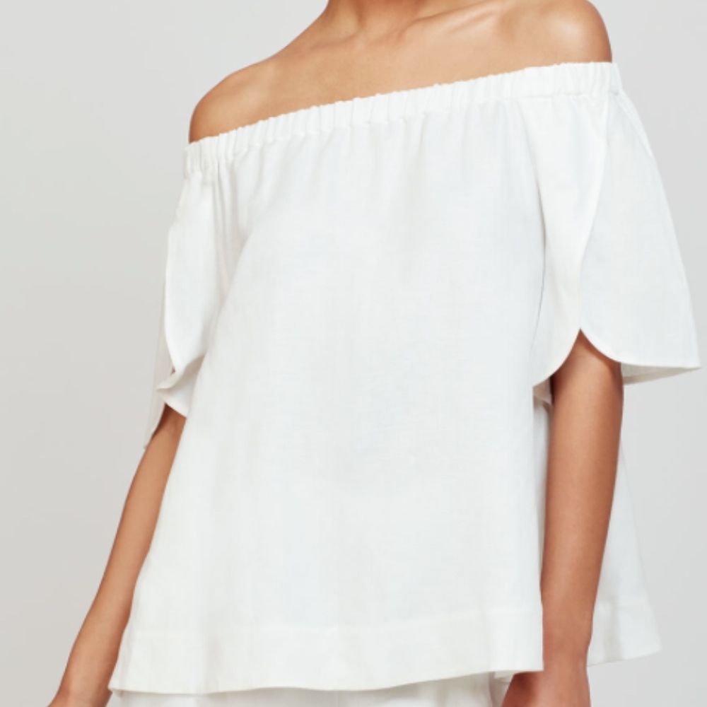 Cuyana White Linen Off the Shoulder Top